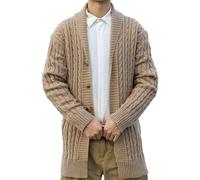 Masrin Strickjacke Herren Langer Strickmantel Einfarbiger Grob Gestrickter Mantel Umlegekragen Langarm Cardigan Bluse Einreihiger Sweater Wollmantel Wintermantel Strickwaren mit Knöpfen