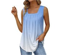 Masrin Tank Top Damen Farbverlauf Sommer Tops Luftige Locker Tanktops Ärmellos Oberteile Ärmellos U-Ausschnitt Plissee Elegante Unterhemd Große Größen Falten Locker Bluse Cami Shirts Leibchen Weste