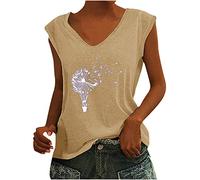 Masrin Tank Tops Oberteile Damen Sommer Trendige Modisches Löwenzahn Motiv Tshirt V-Ausschnitt Ärmellos Sommershirt All-Match Tunika Bluse Bequem Urlaub Freizeit T-Shirts für Jeans Strandtunika