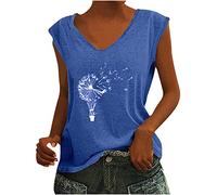 Masrin Tank Tops Oberteile Damen Sommer Trendige Modisches Löwenzahn Motiv Tshirt V-Ausschnitt Ärmellos Sommershirt All-Match Tunika Bluse Bequem Urlaub Freizeit T-Shirts für Jeans Strandtunika