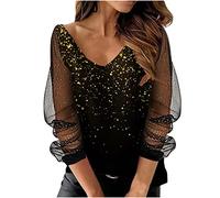 Masrin Trendige Oberteile Damen Lässiger Pullover mit Federdruck Tunika Tops mit V Ausschnitt und Langen Ärmeln Frühlings Fall Leicht Langarmshirts Lockere Bequeme Bluse