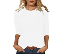 Masrin Tshirt Damen 3/4-Ärmeln T-Shirt Oberteile Lässiger Einfarbiges Pullover O-Ausschnitt Dreiviertel Ärmeln Pulli Tops Sommer Herbst Basic Shirt Lockere All-Match Tunika Bluse Blusenshirt