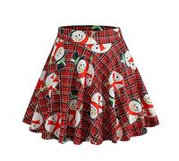 Masrin Weihnachtsrock Damen Weihnachten Thema Minirock Schaukelrock mit Hoher Taille Tunika Tanzrock Kurzes Kleid Karierter Faltenrock Weihnachtskleid All-Match Partykleid Ballkleid Festkleid