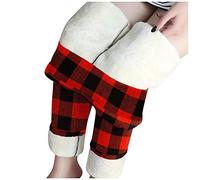 Masrin Winter Sherpa Fleece gefütterte Leggings für Damen Klassischer Karierter Druck Basishosen Stretch Thermohose mit hohem Bund Dicke Plüsch Warme Leggins Yogahose Sportshose Thermo Strumpfhose