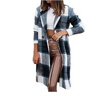 Masrin Wollmantel Damen lang Modischer Langer Trenchcoat Elegante Karomuster Wolljacke Umlegekragen Langarm Herbstjacke Zweireihige Cardigan Bluse Übergangsjacke Strickjacke Bomberjacke Herbstmantel