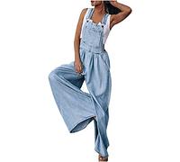Masrin Zerrissene Jeans Jumpsuits Damen Denim Latzhose Lang Oversize Cargohose Arbeitshose Einfarbig Einteiler Overall Breite Bein Bib Pants Ärmellos Spielanzug Jumper Locker Cargo Hose Streetwear