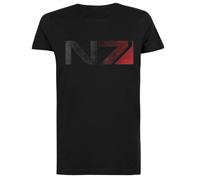 Mass Effect N7 Abgenutztes Logo Damen Schwarzes T-Shirt Umweltfreundliches Tee Women Black T-Shirt Eco-Friendly Tee