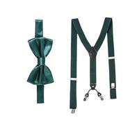 Massi Morino Hosenträger mit Fliege Dunkelgrün Set für Herren und Damen I Y-Form Träger elastisch mit extra starken Clips - 3,5cm breit - längenverstellbar I Vorgebundener Schlips für Anzug