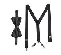 Massi Morino Hosenträger mit Fliege Schwarz Set für Herren und Damen I Y-Form Träger elastisch mit extra starken Clips - 3,5cm breit - längenverstellbar I Vorgebundener Schlips für Anzug
