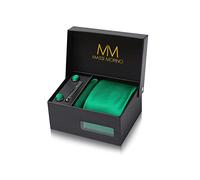 Massi Morino Krawatte Grün mit Einstecktuch Set Herren inkl. Manschettenknöpfe, Krawattennadel und Geschenkbox | Männer Krawattenset zur Hochzeit