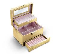 Massido Schmuckkästchen Schmuckschatulle mit Spiegel Schmuckaufbewahrung Organizer Tragbar 17,5 x 13,7 x 12,5 cm Gold