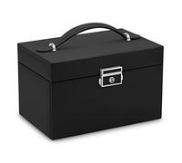 Massido Schmuckkästchen Schmuckschatulle mit Spiegel Schmuckaufbewahrung Organizer Tragbar 18,6 x 14,8 x 11 cm Schwarz