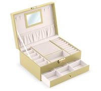 Massido Schmuckkästchen Schmuckschatulle mit Spiegel Schmuckaufbewahrung Organizer Tragbar 23 cm x 17,2 cm x 10,7 cm Gold