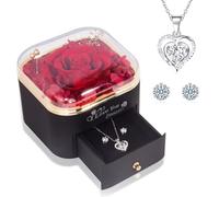 massway Ewige Echte Rose mit 925 Sterlingsilber Halskette und Ohrringe | Infinity Rosen Geschenkbox, Handgefertigte Konservierte Rose Box, Valentinstag Hochzeitstag Muttertag Geburtstag Geschenk