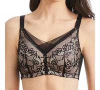 Mastektomie-BH, BH Mit Taschen, Stütz-BH Für Brustprothesen, Sexy Spitze, Bügellos, Bequemer Alltags-BH Für Reife Frauen(Black,XL)