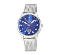 Funkuhr MASTER TIME "Aviation", stahlgrau, blau, Armbanduhren, Herren, Quarzuhr, Armbanduhr, Herrenuhr, Lederarmband, analog, digital (92515956-0) stahlgrau, blau