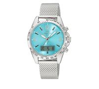 Funkchronograph MASTER TIME "Sporty", stahlgrau, hellblau, Armbanduhren, Herren, Quarzuhr, Armbanduhr, Herrenuhr, Edelstahlarmband, analog, digital (63084633-0) stahlgrau, hellblau