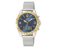 Funkchronograph MASTER TIME "Sporty", blau (stahlgrau, blau), Armbanduhren, Herren, Quarzuhr, Armbanduhr, Herrenuhr, Edelstahlarmband, analog, digital (13065311-0) stahlgrau, blau