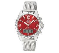 Funkchronograph MASTER TIME "Sporty", stahlgrau, rot, Armbanduhren, Herren, Quarzuhr, Armbanduhr, Herrenuhr, Edelstahlarmband, analog, digital (26412339-0) stahlgrau, rot