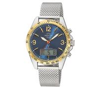 Funkchronograph MASTER TIME "Sporty", blau (stahlgrau, blau), Armbanduhren, Herren, Quarzuhr, Armbanduhr, Herrenuhr, Edelstahlarmband, analog, digital (13065311-0) stahlgrau, blau