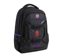 Masters of the Universe Motu Lässiger Rucksack, Unisex, offizielles Lizenzprodukt, Schwarz mit violetten Details, Fronttasche mit Schnallen, gepolsterten Trägern und Tragegriff oben, für den täglichen