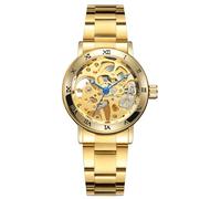MASTOP Damen-Skelett-Uhr, Edelstahl, automatisch, mechanisch, Armbanduhr für Damen, selbstaufziehend, wasserdicht, Zifferblatt für Damen, Gold