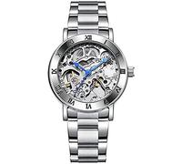 MASTOP Damenuhren, automatisch, Steampunk, selbstaufziehend, mechanisch, silbernes Armband, Skelett-Armbanduhr, Blau, Luxuriös
