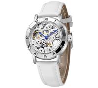 MASTOP Damenuhren, automatisch, Steampunk, selbstaufziehend, mechanisch, silbernes Armband, Skelett-Armbanduhr, rot, modisch