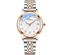 MASTOP Famale Saphir-Uhr für Damen, automatisch, Steampunk, automatisch, selbstaufziehend, goldfarbenes Armband, Skelett-Lederarmband für Damen, Armband
