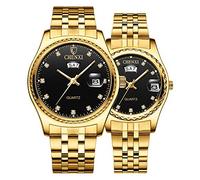 MASTOP Paar-Uhren, elegante Armbanduhr, goldene Armbanduhr, Herren, Damen, Edelstahl, wasserdicht, Quarzuhr, 8201 Black, Quarzuhr