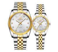 MASTOP Paaruhren Schweizer Marke Goldene Uhr Herren Damen Edelstahl Wasserdicht Quarzuhr, Zweifarbig/Weiß, Quarzuhr