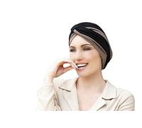 MASUMI Amelia - Damen Baumwollmütze für Chemotherapie, Krebspatienten und Frauen mit Haarausfall - Turban-Stil - Schwarz und Taupe