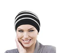 MASUMI Chemo Bio-Kopfebedckung - DORNA Turban | Krebskopfbedeckung für Frauen mit Haarausfall | Alopezia Mützen & Kopfbedeckungen | 95% Baumwolle (Farbe: Schwarz & Weiß)