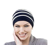 MASUMI Chemo Bio-Kopfebedckung - DORNA Turban | Krebskopfbedeckung für Frauen mit Haarausfall | Alopezia Mützen & Kopfbedeckungen | 95% Atmungsaktiver Bambus (Farbe: Dunkelblau & Weiß)