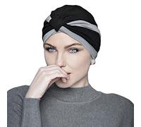 MASUMI Damen-Haube aus Baumwolle für Haarausfall, Chemo-Kopfbedeckung für Frauen, Krebs-Kopfbedeckung für Damen mit Alopezie, Haarausfall, Chemotherapie, Turban-Hut, Amelia, Grau und Schwarz,