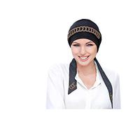 MASUMI - Damen Mütze für Chemotherapie, Krebspatienten und Frauen mit Haarausfall - Turban-Stil - aus Bambus (Schwarz/Golden Diadem) - Yanna
