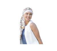 MASUMI - Damen Mütze für Chemotherapie, Krebspatienten und Frauen mit Haarausfall - Turban-Stil - aus Bambus (Weiß/Sommermotiv) - Yanna