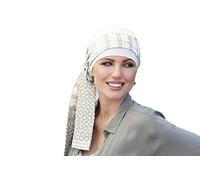 MASUMI Yanna - Damen Mütze für Chemotherapie, Krebspatienten und Frauen mit Haarausfall - Turban-Stil - aus Bambus (Elfenbeinfarben/Grün/Aleo)