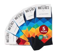 Mat & Vic's Socken Herren 35-38, feine Strümpfe aus Cotton Baumwolle gekämmt, Herrensocken für Freizeit, für Business Männer Damen, Diamond Jeans - kariert Karomuster Raute bunt, 5 Paar