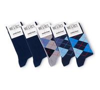 Mat & Vic's Socken Herren 39-42, feine Strümpfe aus Cotton Baumwolle gekämmt, Herrensocken für Freizeit, für Business Männer Damen, Navy Mix 1 - blau kariert Raute gemustert, 5 Paar
