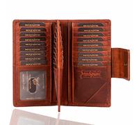 MATADOR Echt Leder Damen Geldbörse Frauen Brieftasche Groß Tüv Geprüfter RFID Schutz 36 Kartenfächer Ladies Wallet mit Handschlaufe Antik Vintage Braun