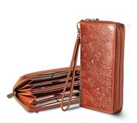 MATADOR Geldbeutel Damen Leder #Cadiz mit edler Geschenk Box, Elegante Geldtasche mit RFID Blocker, Luxus Frauen Portmonee Viele Kartenfächer in Blumen Braun