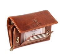 MATADOR Leder Geldbeutel Damen Groß #PRAG mit edler Geschenk Verpackung, Luxus RFID Geldbörse Damen Gross, Brieftasche Frauen Viele Fächer, Edles Portemonnaie Leder Lang, Vintage Braun