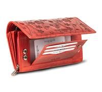 MATADOR Leder Geldbeutel Damen Groß #PRAG mit edler Geschenk Verpackung, Luxus RFID Geldbörse Damen Gross, Geldbörse Frauen Viele Fächer, Edles Portemonnaie Leder Lang, Blumen Rot