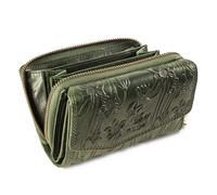 MATADOR Leder Geldbörse Damen Mittelgroß #Sevilla mit Geschenk Box, Luxus RFID Geldbeutel Damen, Geldtasche Frauen Viele Fächer, Leder Brieftasche, Edles Portemonnaie Frauen Blumen Grün