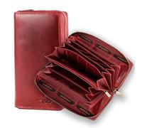 MATADOR Leder Geldbörse Damen Rot Groß #GIRONA mit edler Geschenk Box, Luxus RFID Geldbeutel Damen Gross, Geldtasche Frauen Viele Fächer, Leder Brieftasche, Edles Portemonnaie Frauen Rot