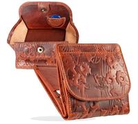 MATADOR Mini Portemonnaie Damen Leder Wien Mini Wallet mit edler Geschenk Box, Eleganter Kleiner Geldbeutel Damen mit RFID Blocker, Luxus Geldtasche Klein mit vielen Fächern in Braun Blumen