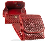 MATADOR Portemonnaie Damen Klein Leder Wien Mini Geldbörse mit edler Geschenk Box, Eleganter Geldbeutel Klein mit RFID Blocker, Luxus Kleine Geldbörse Damen mit vielen Fächern in Geflochten Rot