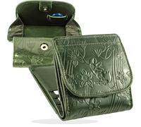 MATADOR Portemonnaie Damen Klein Leder Wien Mini Geldbörse mit edler Geschenk Box, Eleganter Geldbeutel Damen Klein mit RFID Blocker, Luxus Kleine Geldbörse mit vielen Fächern in Blumen Grün