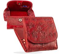 MATADOR Portemonnaie Damen Klein Leder Wien Mini Geldbörse mit edler Geschenk Box, Eleganter Geldbeutel Damen Klein mit RFID Blocker, Luxus Kleine Geldbörse mit vielen Fächern in Blumen Rot